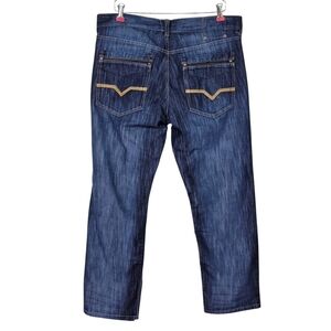 Mecca Jeans Men Size 38X34 38X31 Slim Fit Leather Trim Embroidered Dark Wash Y2K